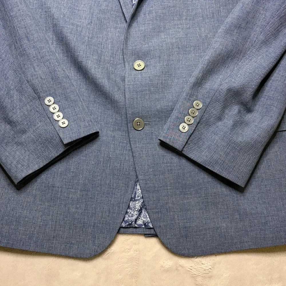 Chaps Blazer Sport Coat Jacket‎ Mens 50R Blue Chambray Polyester Preppy Classic
